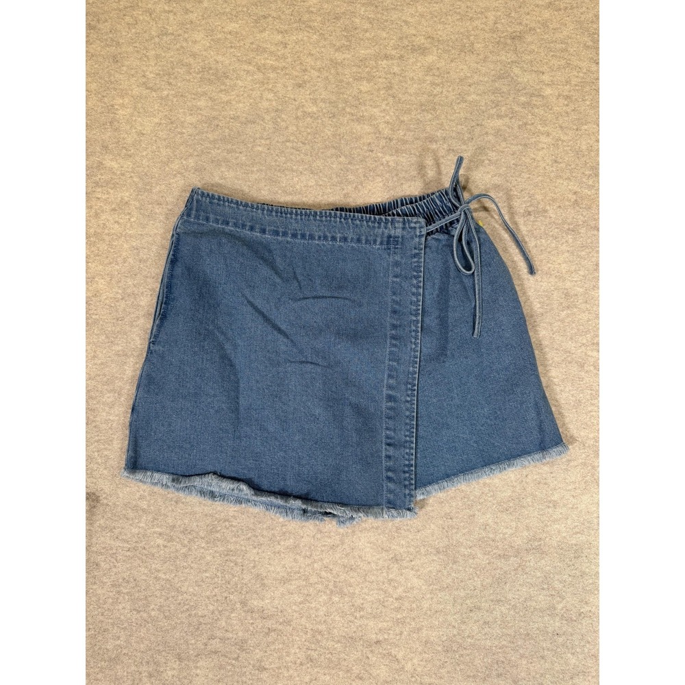 Entro Wrap Skort Womens Large Blue Denim Time To Shine Fringe Hem Elastic Waist